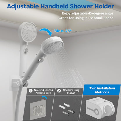 RV Shower Head with Hose and On/Off Button, High Pressure 5 Mode Shower Head Replacement, Easy Install, White –Upgrade for RV, Camper, Van, Travel Trailer, Motorhome, Boat and Tiny Home
