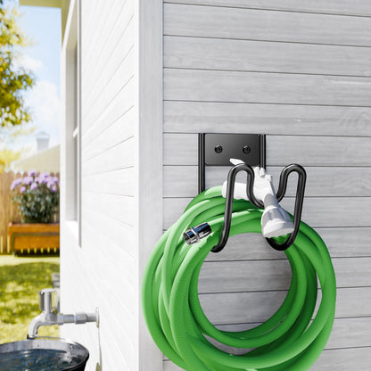 Black Metal Garden Hose Holder - Wall Mounted Water Hose Holder - Hose Hanger Heavy Duty for Water Hose Extension Cords Vacuum Hose