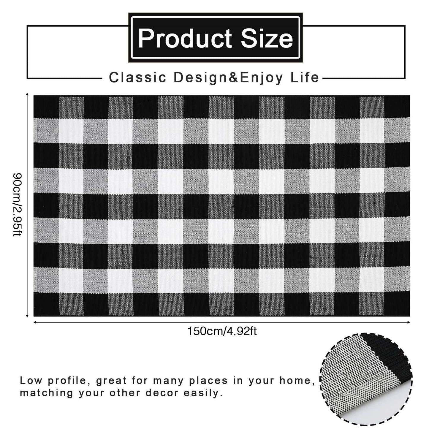 Cekene Buffalo Plaid Outdoor Rug 3x5 Black and White Checkered Rug Cotton Woven Washable Layered Porch Rug for Entryway Living Room Farmhouse Kitchen