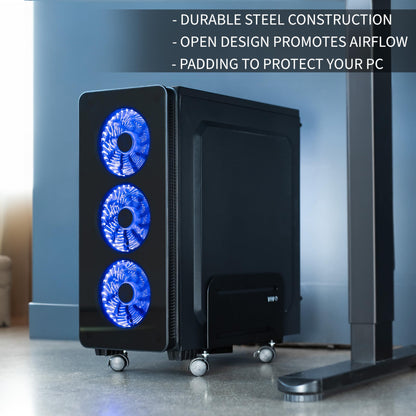 VIVO Black Computer Tower Desktop ATX-Case, CPU Steel Rolling Stand, Adjustable Mobile Cart Holder with Locking Caster Wheels (CART-PC01)