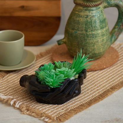 Tapeera Hand Shaped Succulent Planter Pot - Crystal Display - Air Plant Hand Planter - Giving Hands Sculpture Decor - Key Holder Bowl Ring Dish Trinket Dish - Candle Holder (Black)