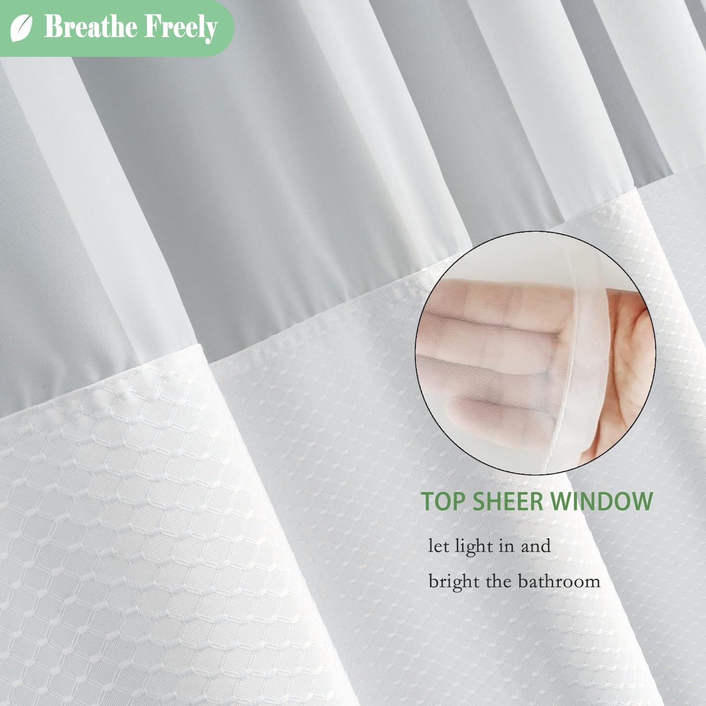 UFRIDAY Waffle Weave Fabric Shower Curtain with Mesh Window, Heavy Duty Decorative Bathroom Curtain with White Pique Pattern, Spa-Like Hotel Luxury, Water-Repellent,72 x 72 Inches