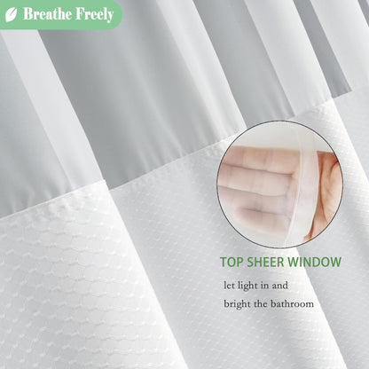 UFRIDAY Waffle Weave Fabric Shower Curtain with Mesh Window, Heavy Duty Decorative Bathroom Curtain with White Pique Pattern, Spa-Like Hotel Luxury, Water-Repellent,72 x 72 Inches