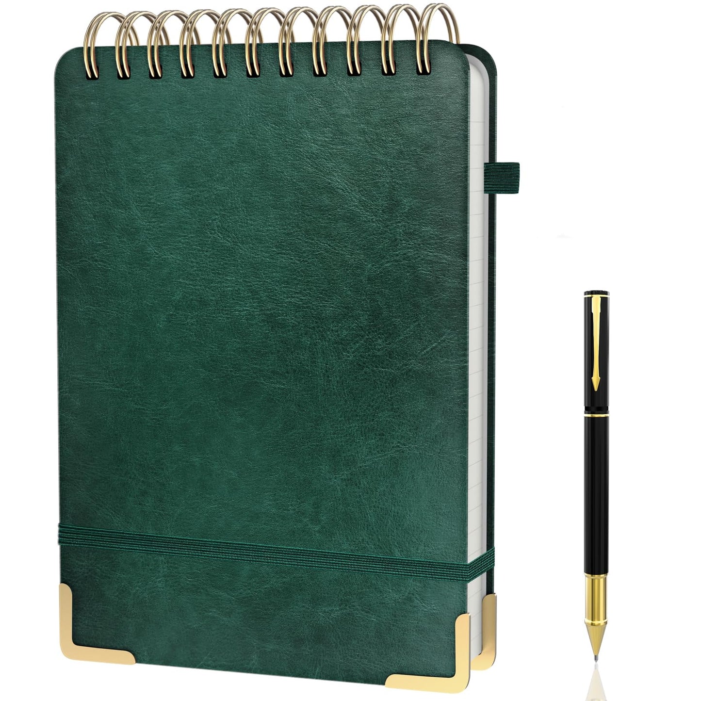 A5 Top Spiral Notebook, Large Leather Hardcover Top Bound Steno Pads, 240 Pages 100 gsm Thick Lined Paper Left Handed Notebook Journal for Work, School, Meeting Writing - Green, 5.9" x 8.5"