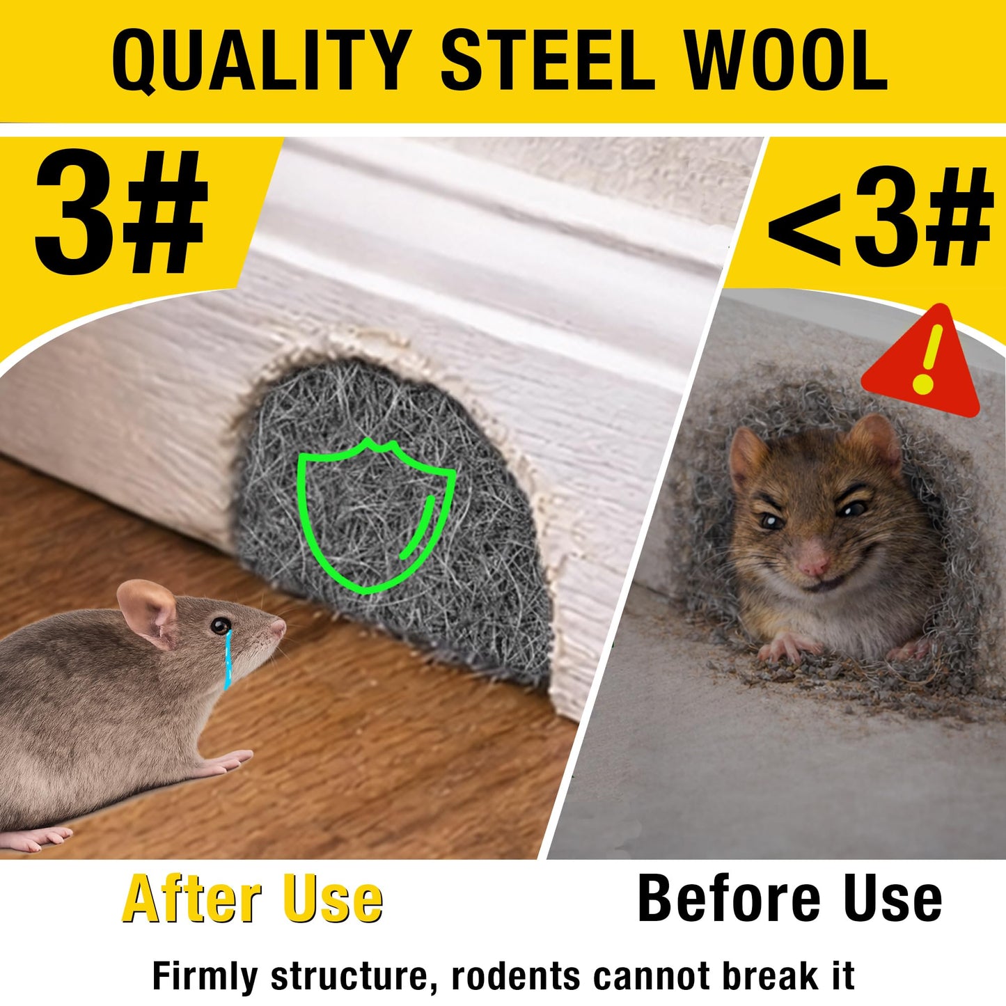 DEMIBAZ Steel Wool Mice Repellent - 6 Rolls of Steel Wool (14ft x 3.1in, Coarse Grade #3), Scissors & Glove - Keep Mice Away from Holes,Siding,Pipeline,Vents in Garden House & Garage