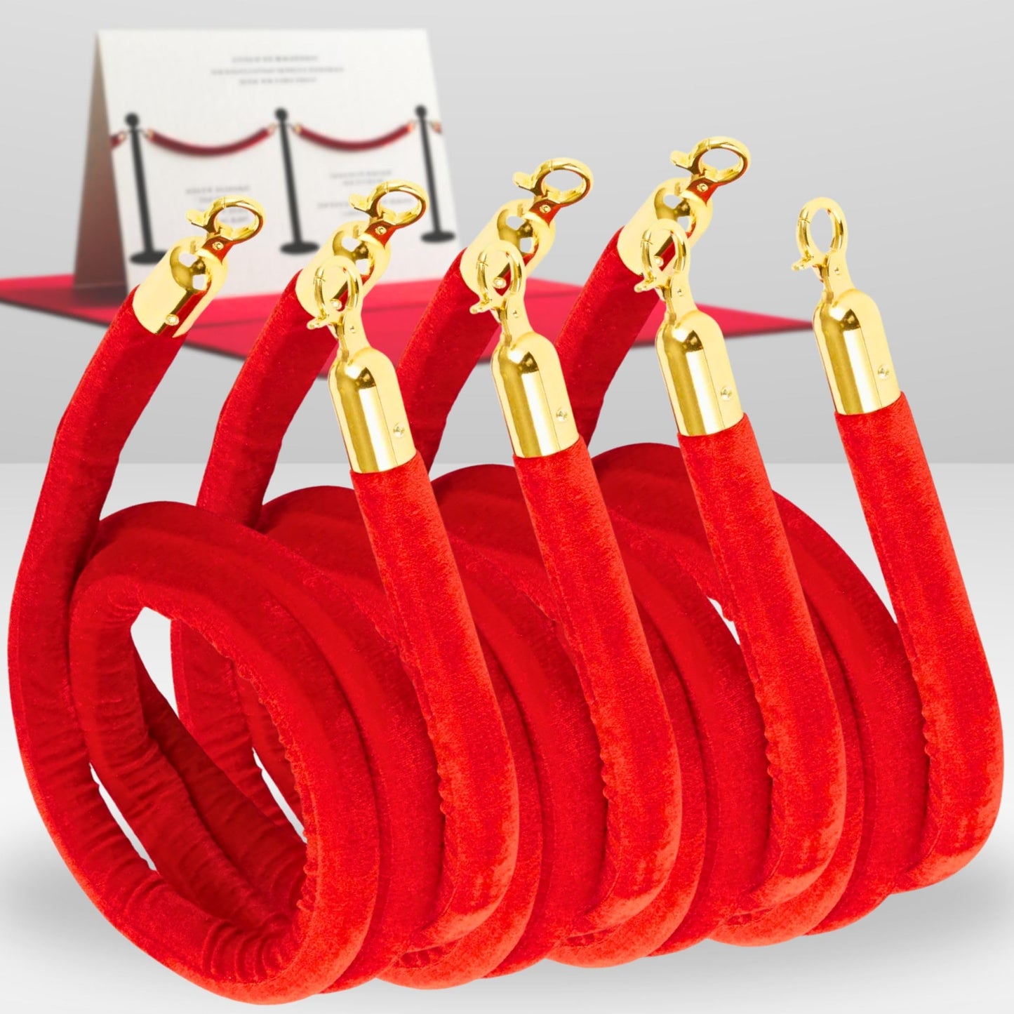 4 PCS Red Velvet Rope - 5 Ft Red Carpet Velvet Rope for Ceremonies Hanging Stanchion for Parties Crowd Queue Line for Safe Control