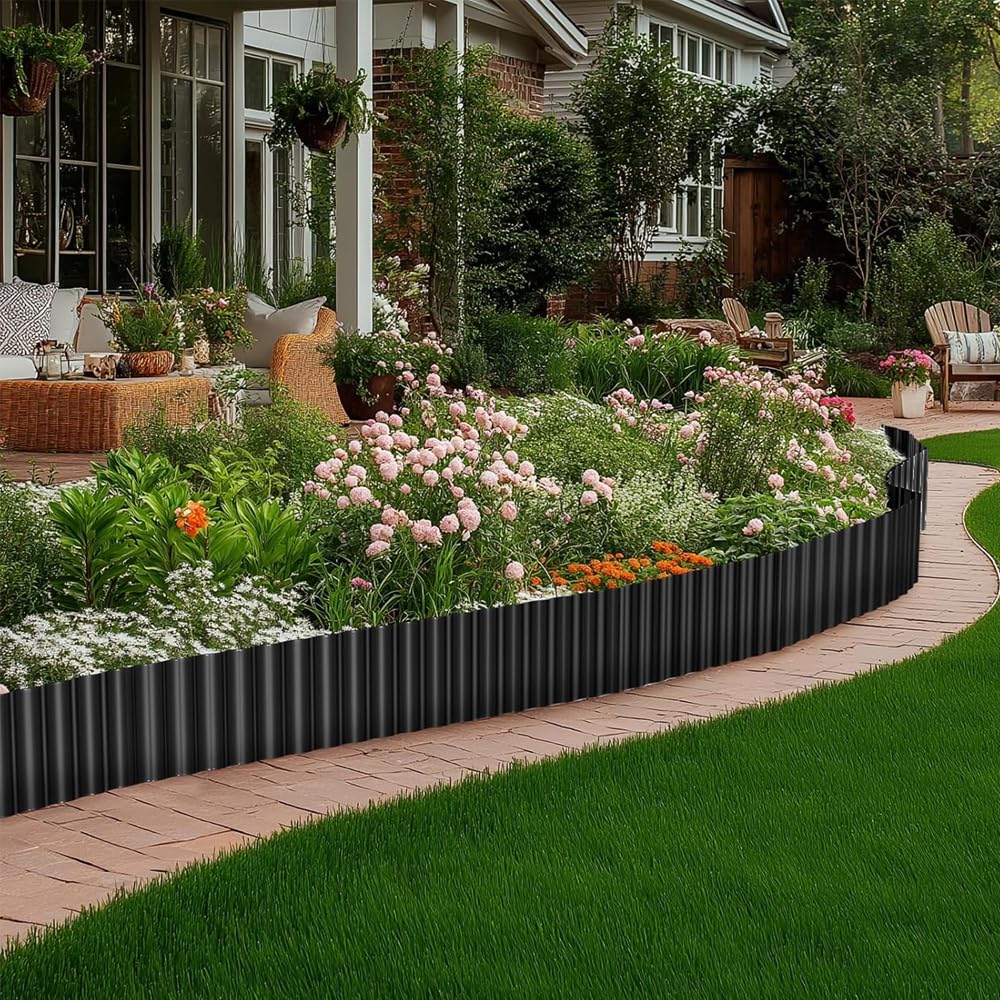 Black Corrugated Metal Landscape Edging,6"×20FT Sturdy Lawn Edging Border for Lawn, Flower Bed, Garden Fence, Paver Edgings