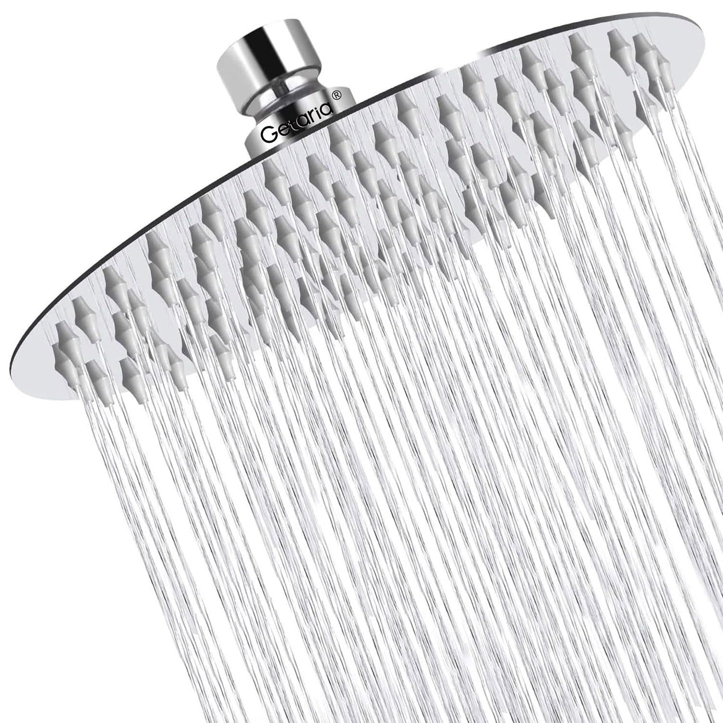 Rainfall Shower Head,8" Round Stainless Steel Rain Shower Heads with Anti-Limescale Nozzles Waterfall ShowerHead, Ultra-Thin Desigh Shower Rain Head with Adjustable Angles