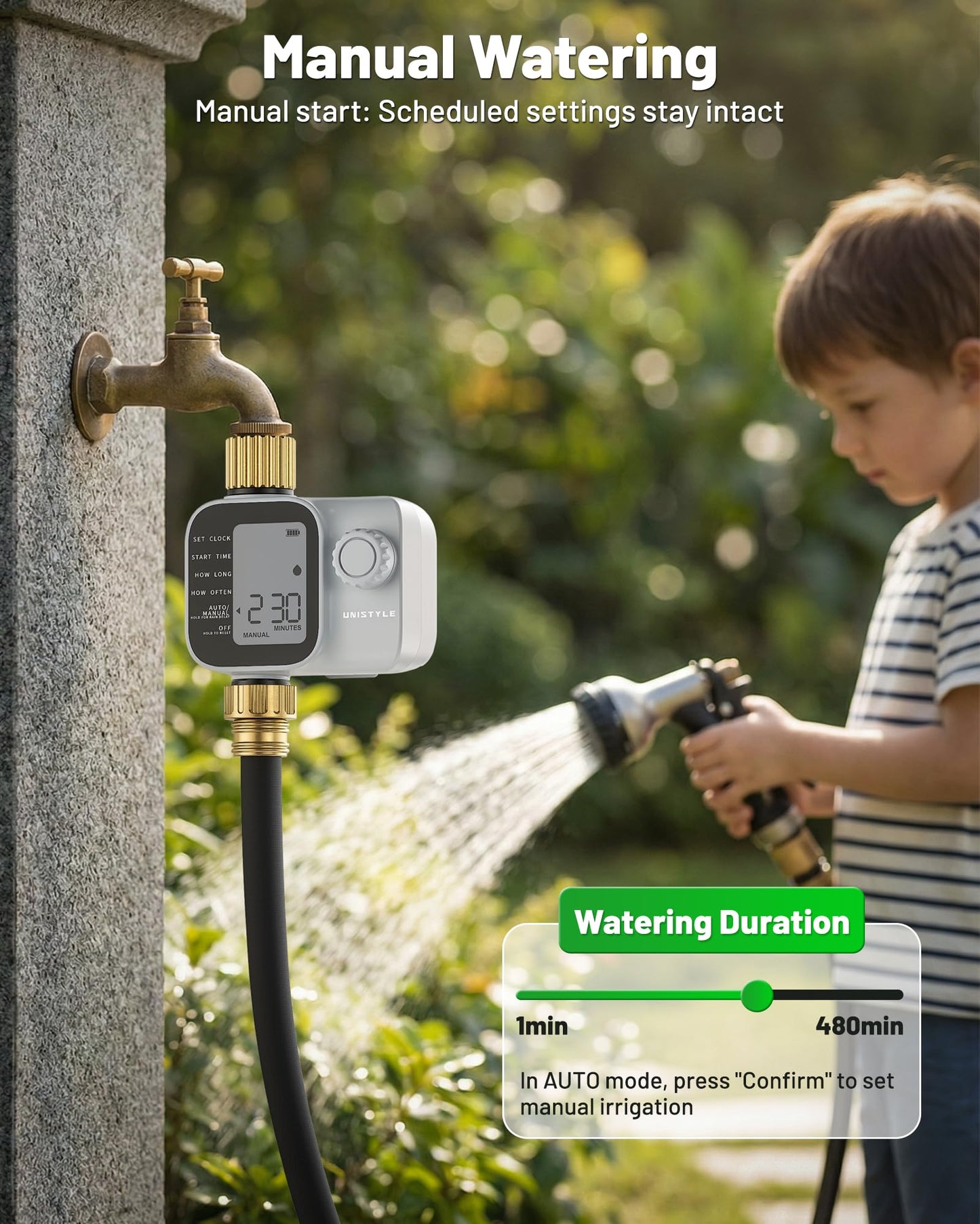 2027 New Upgrade Sprinkler Timer with Brass Inlets, Unistyle Programmable Water Timer for Garden Hose, IP55 Waterproof Hose Timers with Manual and Automatic Irrigation Timers for Yard and Lawn Patio