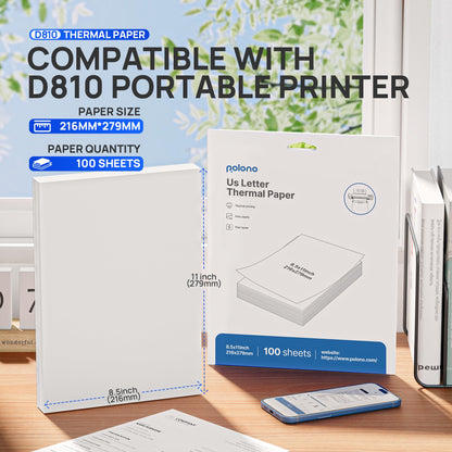 POLONO D810 Thermal Printer Paper 8.5 x 11 Inch, Advanced Thermal Printing, US Letter Size Thermal Paper Compatible with D810, Size 8.5" x 11",100 Sheets
