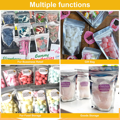 SumDirect 100pcs Disposable Food Storage Bags,Resealable Zipper Stand up Mylar Bags Pouches with Notch for Small Business Packaging Supplies and Party Favors (100, 4.7x7 inch)