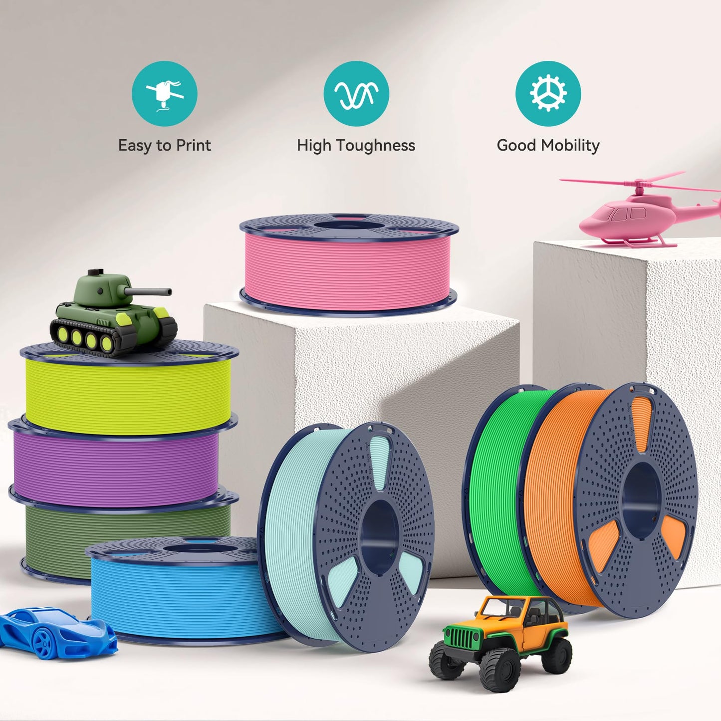 SUNLU PLA Matte 3D Printer Filament 1.75mm, Matte PLA Filament with Fine Texture, Dimensional Accuracy +/- 0.02mm, 1kg Spool (2.2lbs) for Most FDM 3D Printers, Bone White
