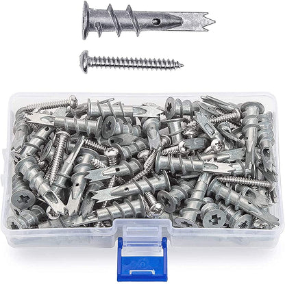 JUIDINTO Zinc Drywall Anchors with Screws Set, 6mm Self Drilling Hollow Wall Anchors and M4 Tapping Screws Assortment Kit, 120 pcs Anchors Screws