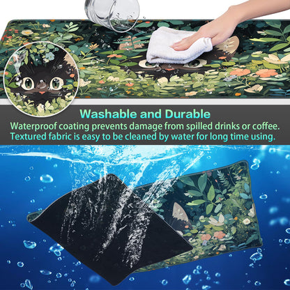 Anime Mouse pad, Canjoy 31.5x15.7inch Black Cats Kawaii Cute Mouse MatLarge Big Computer Keyboard Desk Pad with Non-Slip Rubber Base
