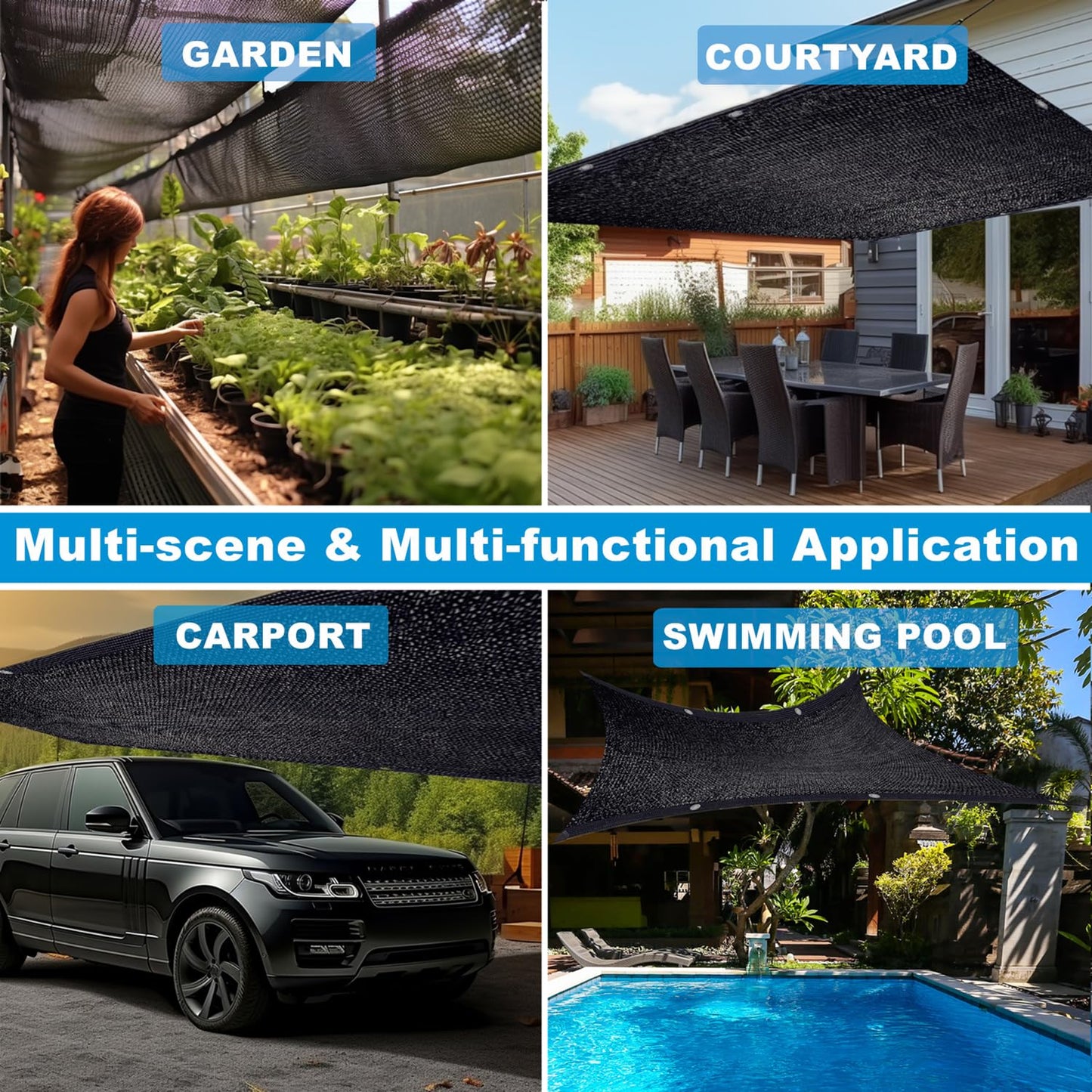 90% Black Sun Mesh Shade Sunblock Shade Cloth UV Resistant Net with Grommets for Patio Pergola RV Awning (6.5x16ft)