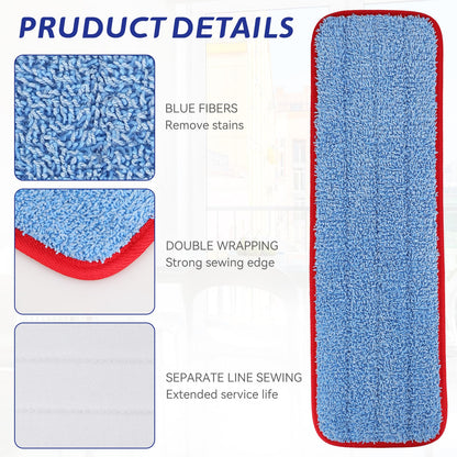BeiLan Microfiber Mop Pads - 10 Pack Reusable Wet & Dry Cleaning Refills for 18" & 17" Mops, Compatible with Rubbermaid Commercial & Any Microfiber Flat Mop System, Safe on All Floor Types