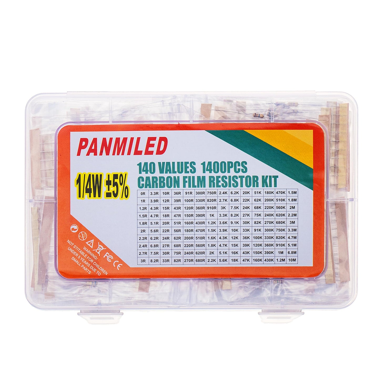 PANMILED 140 Values 1400 Pieces Resistors Assortment Kit 0 ohm-10M ohm, 1/4 watt 5% Carbon Film Resistor Combination Kit, Plug-in Resistor Element Packaging