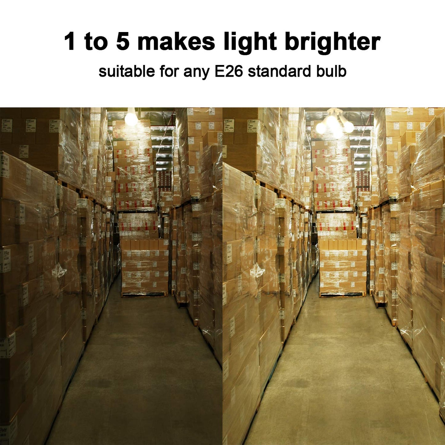 DiCUNO 5 in 1 E26/E27 Socket Adapter, 5 Way Splitter E26/E27 Standard LED Bulbs Holder, Converter Chandelier Socket with 360 Degrees Adjustable 180 Degree Bending, Max Wattage 300W