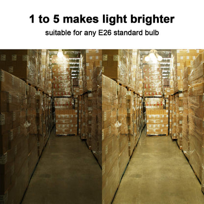 DiCUNO 5 in 1 E26/E27 Socket Adapter, 5 Way Splitter E26/E27 Standard LED Bulbs Holder, Converter Chandelier Socket with 360 Degrees Adjustable 180 Degree Bending, Max Wattage 300W