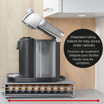 Starfrit Coffee Pod Capsule Drawer - Holds up to 40 Nespresso Vertuoline Pods - Under Brewer Storage Rolling Drawer - Silver
