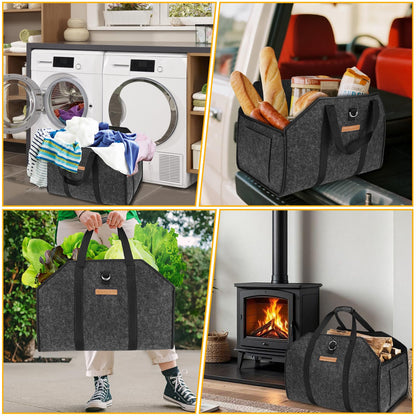 5MM XL Felt Wooden Handbag | Wooden Handbag | Folding Tape with Fixed Rope Recording Tape | Shopping, Newspaper Recording Bag | Black