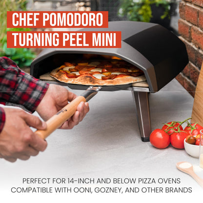 Chef Pomodoro Mini Aluminum Pizza Turning Peel with Wood Handle for Easy Storage, Metal Pizza Peel, Gourmet Luxury Pizza Paddle for Baking Homemade Pizza Bread - Pizza Oven Accessories (7-Inch)