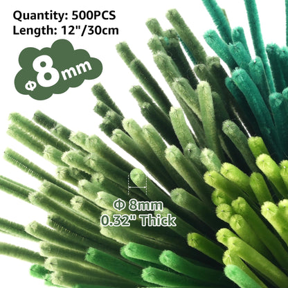 YONOVO Green Pipe Cleaners for Crafts Flowers Bulk 500Pcs 8mm Thick 12 inches Long,Pipecleaners Chenille Stems Fuzzy Sticks Wire Tiges Chenilles for Kids Christmas Craft Supplies (Gradient Green)