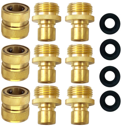 VASLON Garden Hose Quick Connect Fittings Brass Hose Quick Connector Water Hose Connector 3/4" GTH Thread Connector (3 Female Coupler+ 6 Male Nipples)