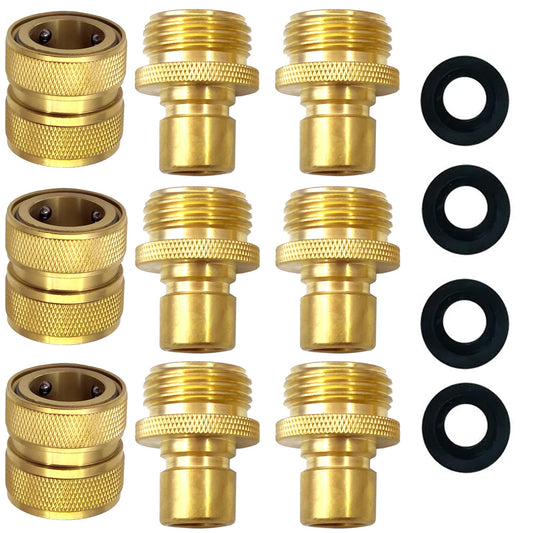 VASLON Garden Hose Quick Connect Fittings Brass Hose Quick Connector Water Hose Connector 3/4" GTH Thread Connector (3 Female Coupler+ 6 Male Nipples)