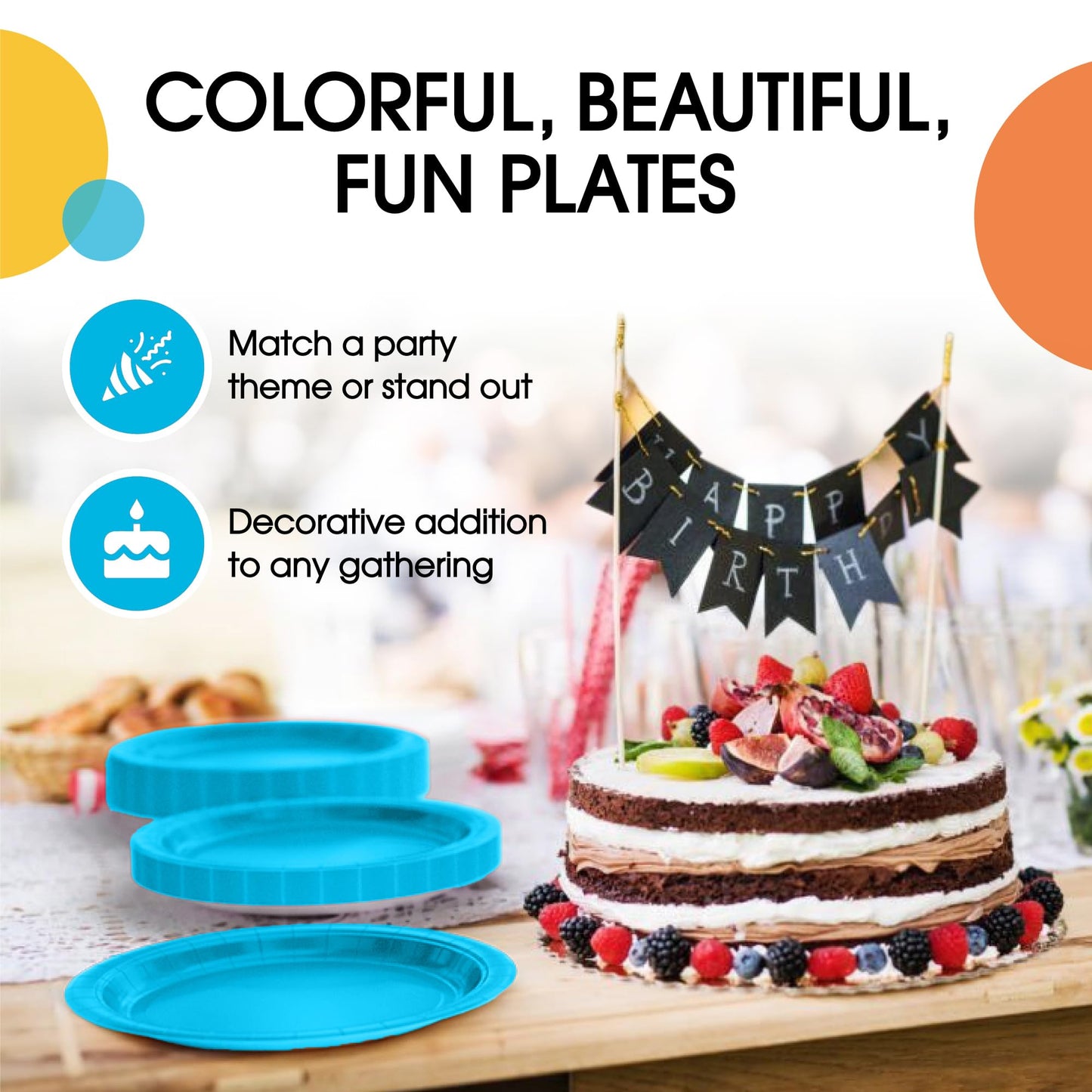 Exquisite Turquoise Paper Plates 9 Inch Heavy Duty 50 Pcs, Disposable Dinner Plates For Party, Turquoise Plates For Party