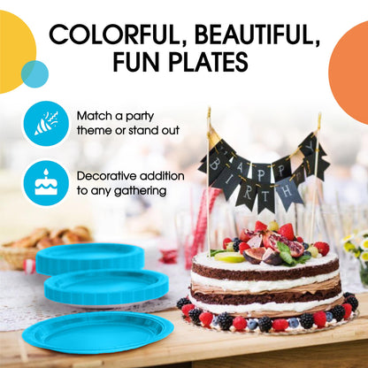 Exquisite Turquoise Paper Plates 9 Inch Heavy Duty 50 Pcs, Disposable Dinner Plates For Party, Turquoise Plates For Party