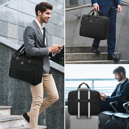 RAINSMORE Laptop Bag 15.6 Inch Briefcase Waterproof Large Computer Carrying Case Messenger Bag Shoulder Bags for Man Women Business/Office/Work/Travel, Black