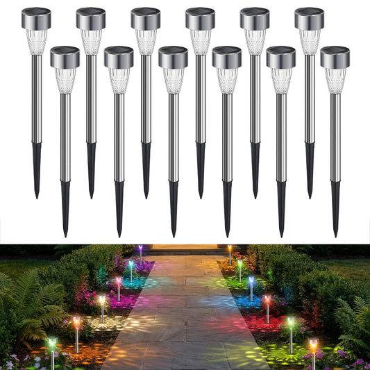 Solar Lights Outdoor, Qoosea 12 Pack Pathway Lights Waterproof Patio Decor Garden Lights with Firework Pattern Multi-Color Solar Lights Outdoor for Landscape Lighting Pathway Yard Driveway