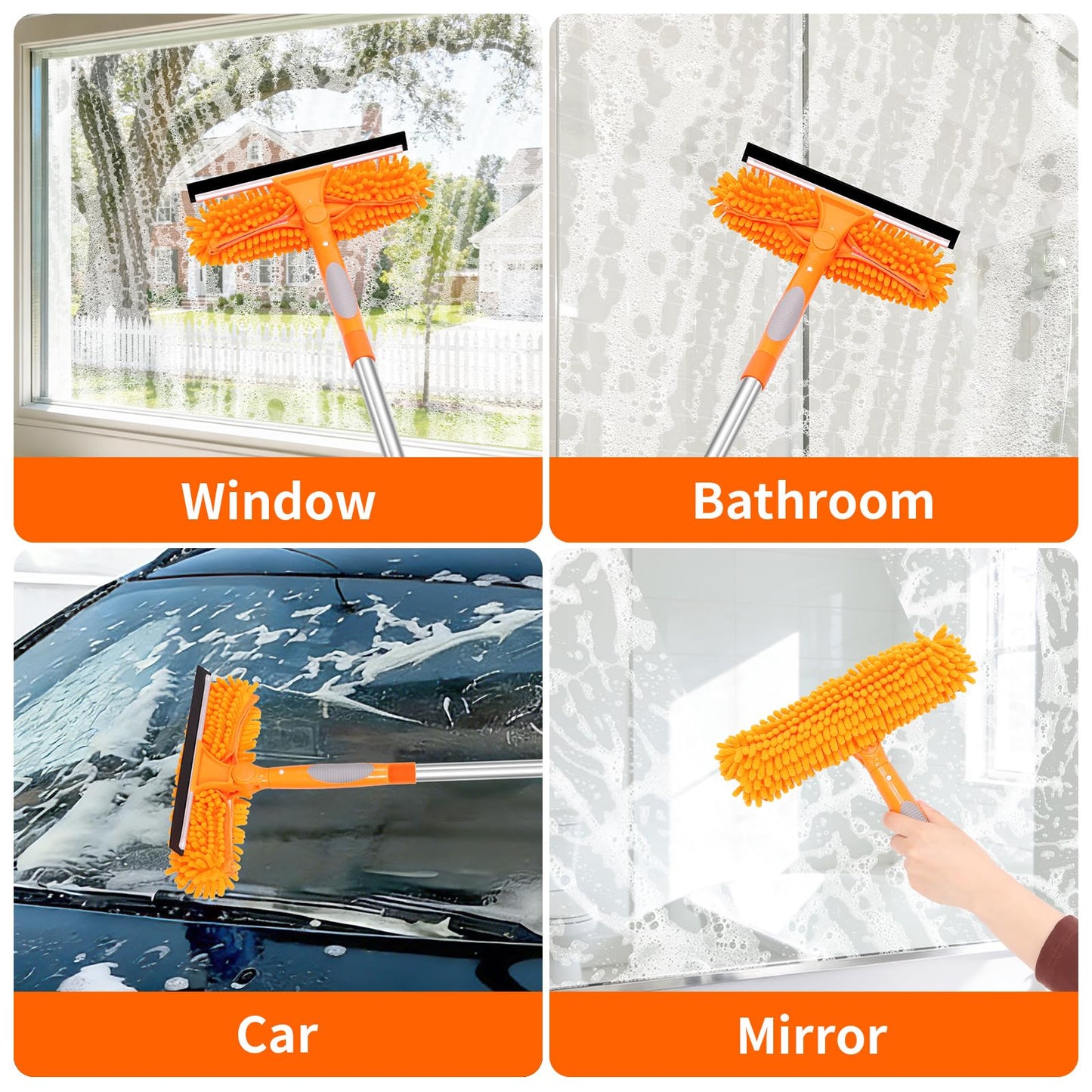 TIMIVO 67" Squeegee Window Cleaner, 2 in 1 Professional Window Cleaning Tool Kit with Extension Pole, Window Washing Equipment with Rotatable Head for Indoor Outdoor Windows Car Glass