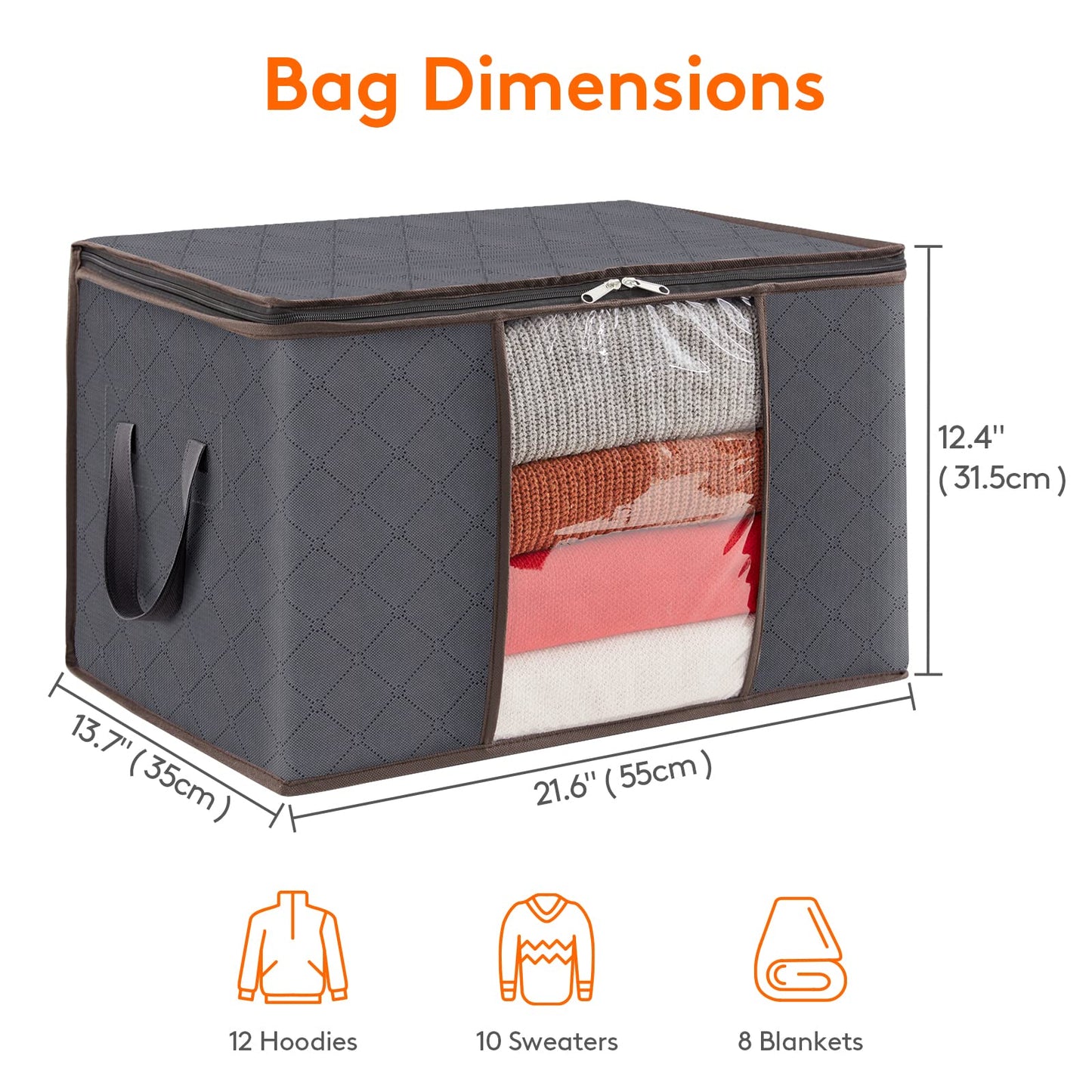 Lifewit 4 Pack Clothes Storage Bag, Foldable Storage Bins for Clothes, Blankets, Fabric Wardrobe Closet Organizers with Reinforced Handle, Sturdy Zipper, Moving Bags With Clear Window, Grey
