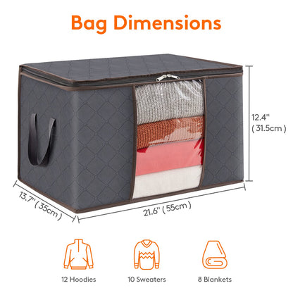 Lifewit 4 Pack Clothes Storage Bag, Foldable Storage Bins for Clothes, Blankets, Fabric Wardrobe Closet Organizers with Reinforced Handle, Sturdy Zipper, Moving Bags With Clear Window, Grey