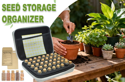40 Slots Seed Storage Box,Garden Storage Organizer Box with Glass Storage Containers,Label Stickers,Seed Envelopes,Funnel for Various Sizes Vegetable and Flower Garden Seeds