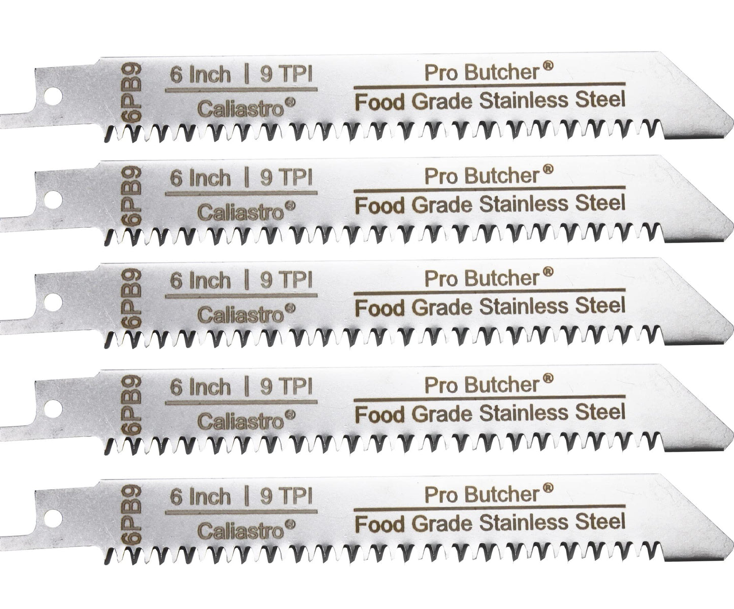 Caliastro 6-Inch Stainless Steel Frozen Meat Bone Cutting Saw Blades for Reciprocating and Sawzall Saws 5-Pack, Black