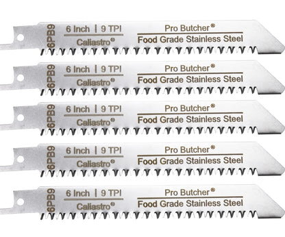 Caliastro 6-Inch Stainless Steel Frozen Meat Bone Cutting Saw Blades for Reciprocating and Sawzall Saws 5-Pack, Black