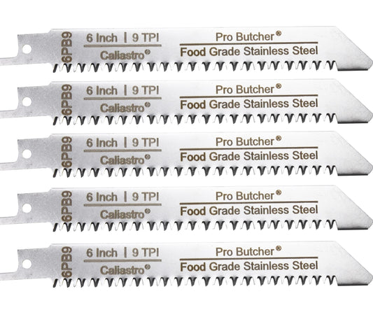 Caliastro 6-Inch Stainless Steel Frozen Meat Bone Cutting Saw Blades for Reciprocating and Sawzall Saws 5-Pack, Black