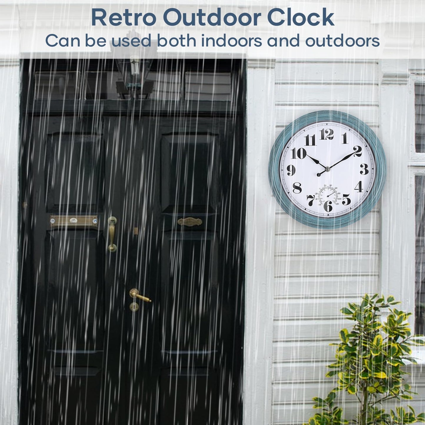 Aurowit Outdoor Wall Clock with Thermometer 12 Inch Waterproof Outdoor Clocks Battery Operated Wall Clock Dark Black Non Ticking for Patio Pool (Green, 12 Inch)
