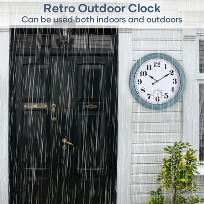 Aurowit Outdoor Wall Clock with Thermometer 12 Inch Waterproof Outdoor Clocks Battery Operated Wall Clock Dark Black Non Ticking for Patio Pool (Green, 12 Inch)