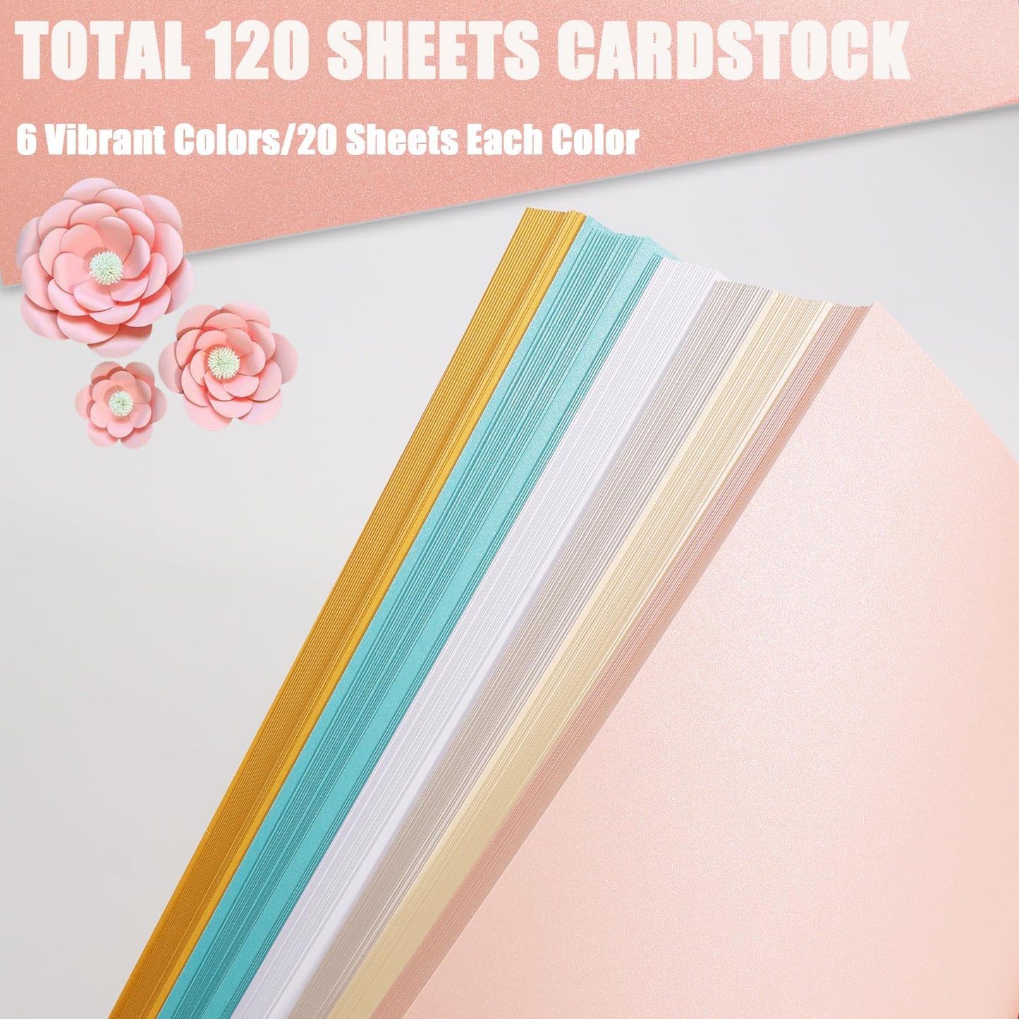 120 Sheets Shimmer Cardstock, Thick Cardstock 90lb/250gsm Pearlescent Card Stock Printer Paper, Metallic Paper for Invitations, Certificates, Crafts, DIY Cards, 6 Colors