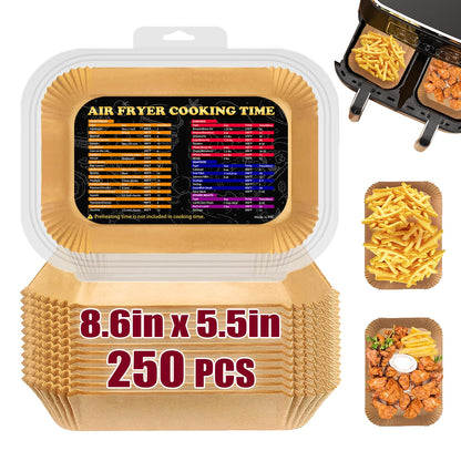 Air Fryer Liners for Ninja Dual, 250PCS Airfryer Liners for Ninja DZ550 DZ201, Parchment Paper for Air Fryer Disposable Air Fryer Parchment Paper Liners Rectangle 8.6 x 5.5 inch