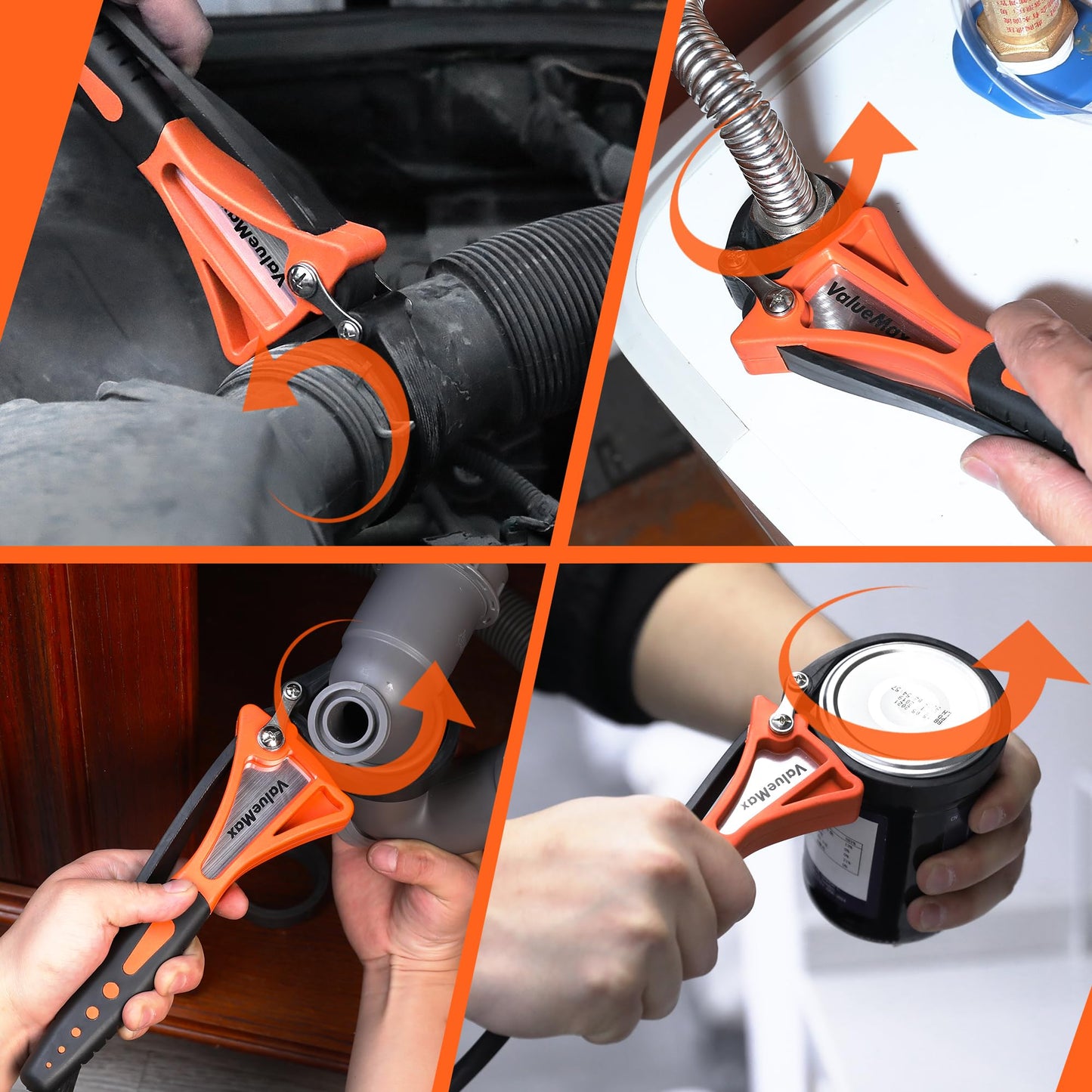 ValueMax 2-Piece Strap Wrench Set, Adjustable Wrench with Max Diameter 4" (Small) and 6"(Large), Oil Filter Wrench Set, Jar Opener, Shower Head Wrench, Water Filter Wrench, Orange