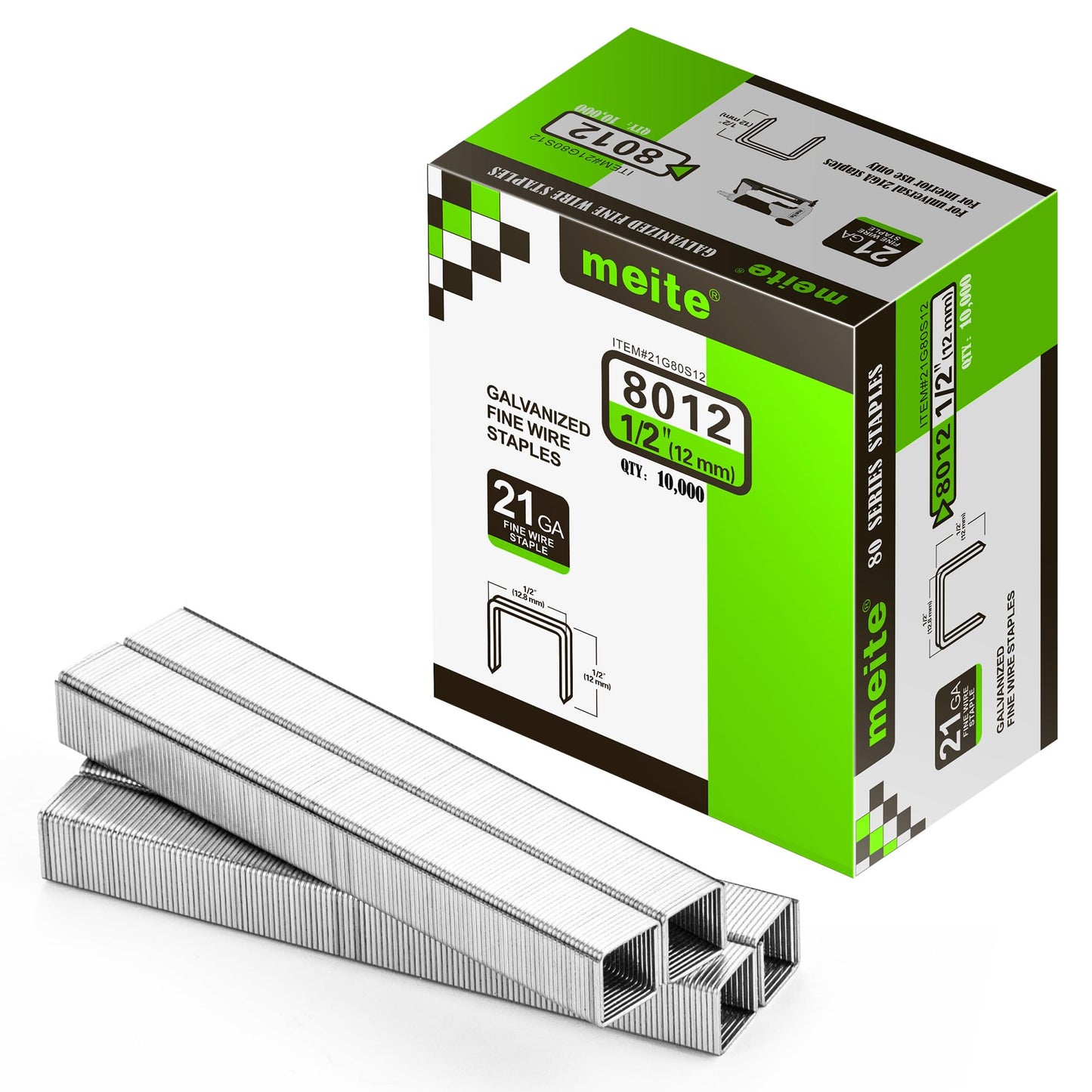 meite 21 Gauge Upholstery Staples, 1/2-Inch Crown with 1/2-Inch Length Galvanized Heavy Duty Staples for Staple Guns MT8016, MT8016S, and MT8016SLN (10,000 Counts)