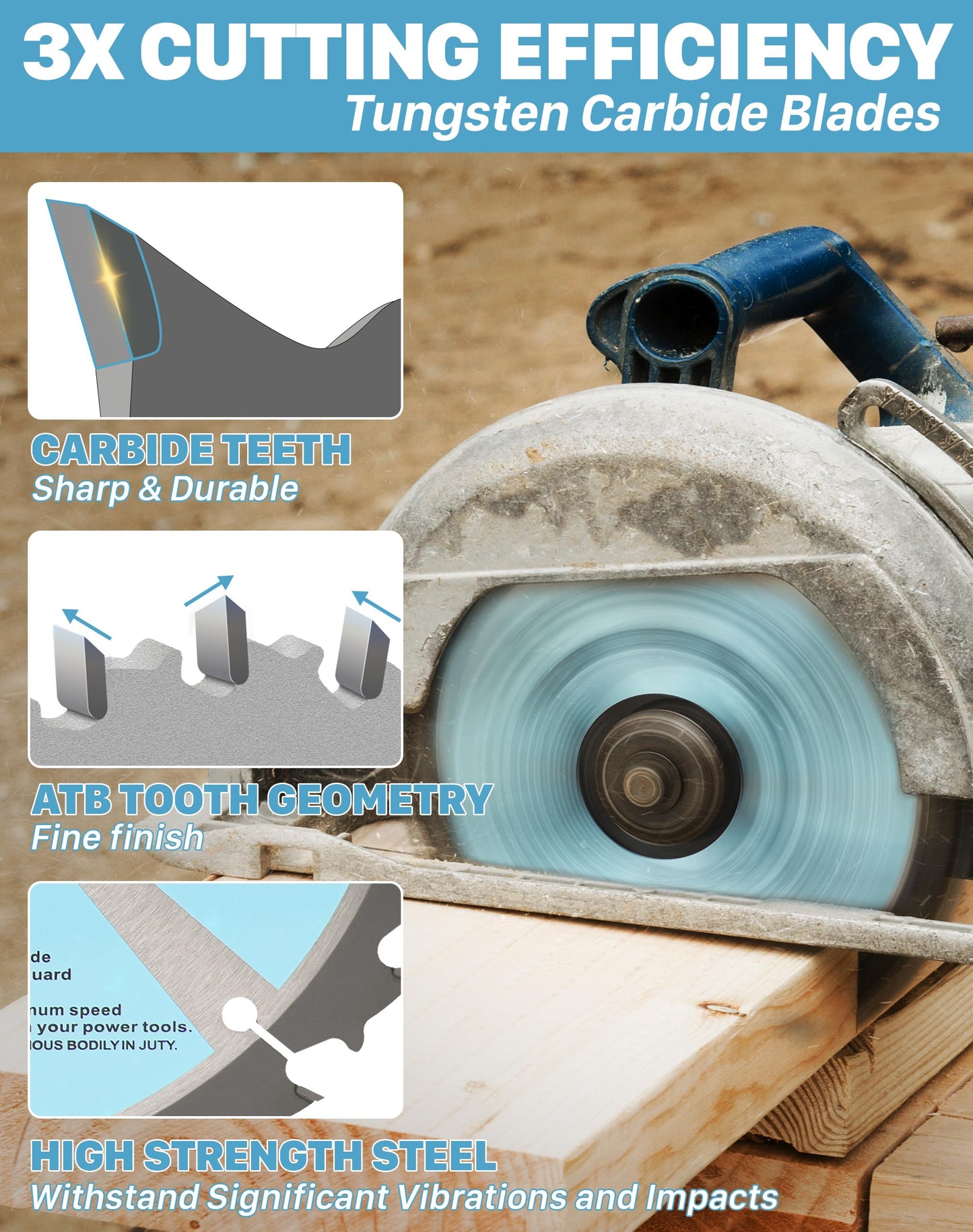 KEENTECH 7-1/4 Inch 40 Tooth General Purpose Circular Saw Blade 3-Pack, Tungsten Carbide Tipped, ATAF Grind, 5/8 Inch Bore with Diamond Knockout