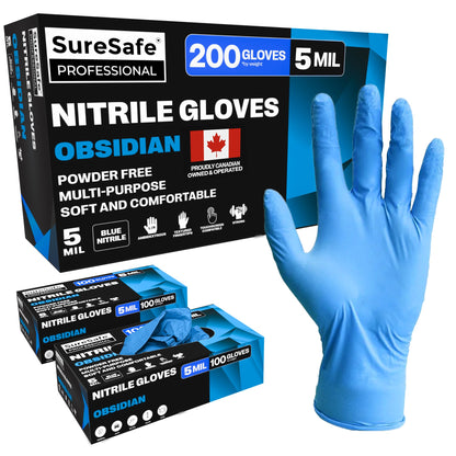 [200 Pack] SURESAFE 5 Mil Medium Nitrile Blue Gloves, Mechanic Gloves Disposable, Powder & Latex Free, Textured Fingertips, For Food Prep, Dishwashing, Tattoo, Work, Cleaning, Butcher