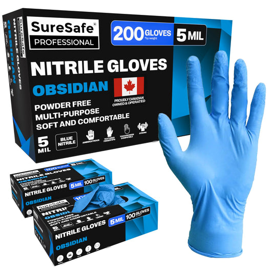 [200 Pack] SURESAFE 5 Mil Medium Nitrile Blue Gloves, Mechanic Gloves Disposable, Powder & Latex Free, Textured Fingertips, For Food Prep, Dishwashing, Tattoo, Work, Cleaning, Butcher