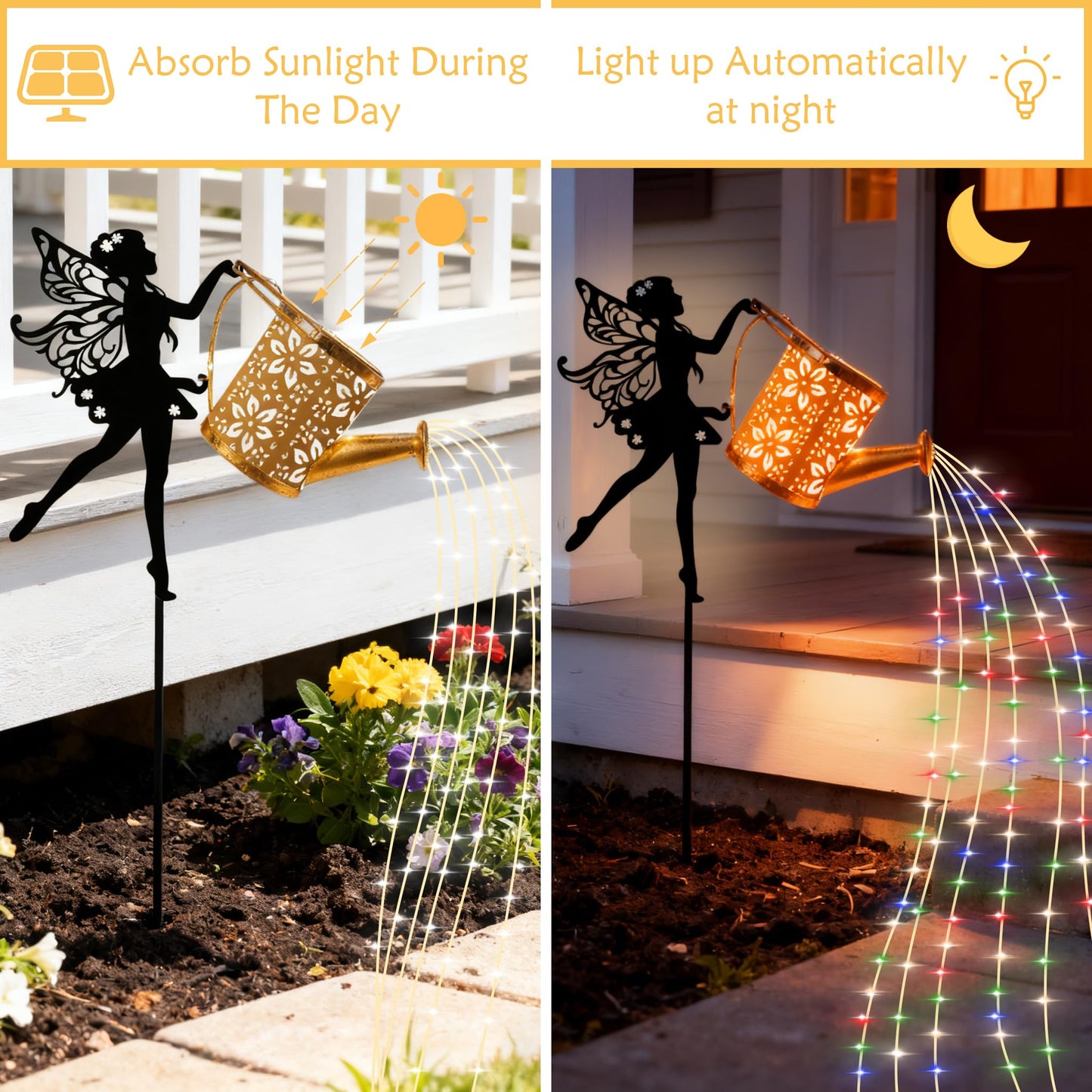 YZYOE Solar Powered Fairy Water Bottle Light, Garden Decorative Iron Beautiful Fairy Flowing Water Bottle Ground Lamp, Wireless Twilight to Dawn LED Light Waterproof.